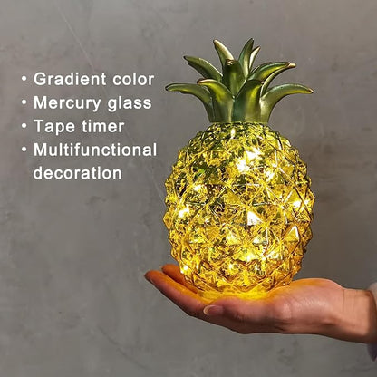 Life has light，Mercury Glass Pineapple lamp, Night Light with Timer, Glass Desk lamp for Bedroom, Dressing Table, Living Room, Children's Room, Coffee Table, Holiday Decoration, Gifts for Women.