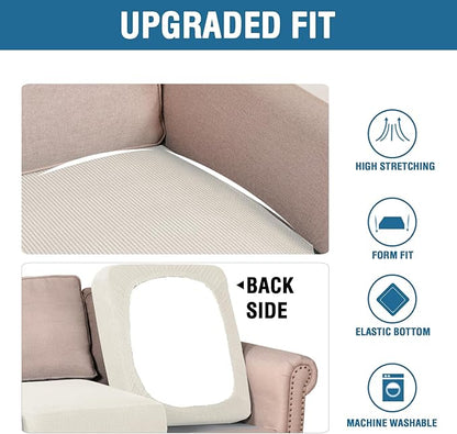 H.VERSAILTEX Super Stretch Individual Seat Cushion Covers Sofa Covers Couch Covers Slipcover Sets Thick Jacquard Textured Twill Fabric (3 Piece XL Sofa Cushion Covers, Porcelain)