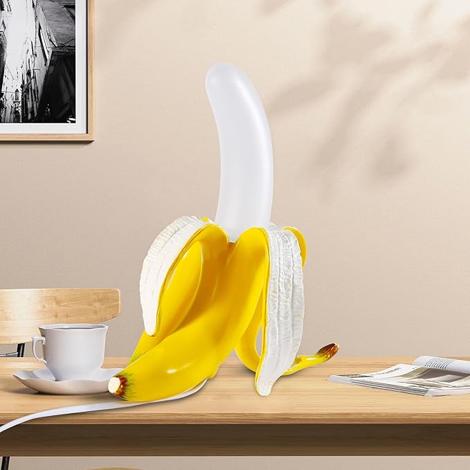 Modern Banana Table Lamp, Desk Lamp,Led Night Light Baking Finish Resin Banana Lighting Fixture for Living Room, Bedroom,Home Office,Kids Room (Standing)
