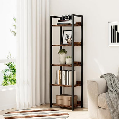 NUMENN Narrow Bookshelf, 5 Tier Bookshelves, Home Office Bookcase Shelf Storage Organizer, Free Standing Storage Shelving Unit for Bedroom, Living Room and Home Office, Vintage