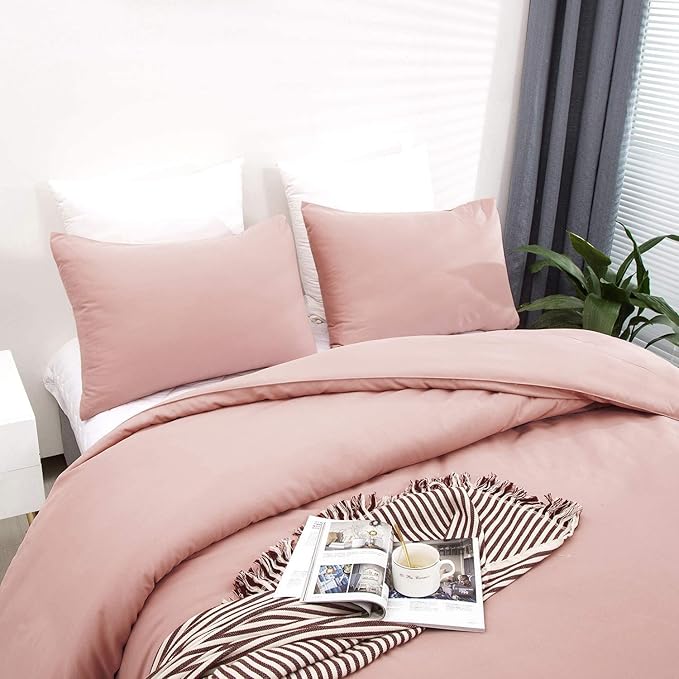 Pink Color Comforter Sets Pure Blush Color Bedding Set Women Rose Pink Comforter Set Lightweight 3 Pieces Solid Pink Blanket Girls Pink Breathable Bed Comforter Set Durable Bedding Set