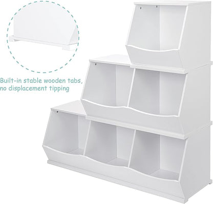 UTEX Toy Storage Organizer,Stackable Kids Toy Storage Cubby with 2 Bins,Toy Boxes and Storage for Playroom,Bedroom,Nursery School,White
