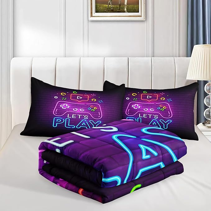 Gamer Comforter Sets,6 PCS Gaming Bedding Set for Boys,Kids Comforter Sets for Boys,Twin Comforter Sets for Boys,Bed in A Bag with Sheets(Twin,Pink Color)