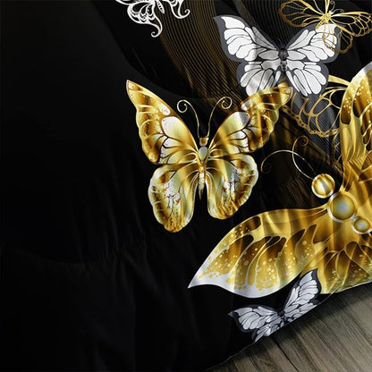 Butterfly Comforter Set for Adults Black and Gold Butterfly Bedding Set Aesthetics Butterflies Quilt Duvet Set Full Size with 1 Comforter and 2 Pillowcases