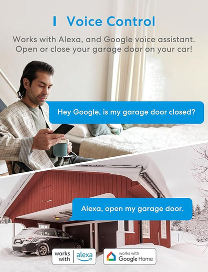 Smart Garage Door Opener Remote with External Antenna, Compatible with Amazon Alexa, SmartThings, Control Up to 3 Single Doors(with 2 Door Sensors)