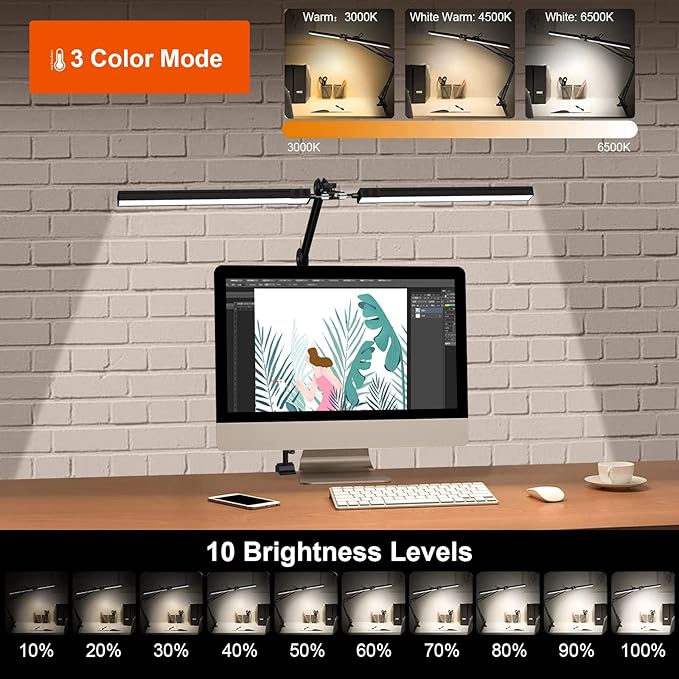 Bright 24W Clamp Desk Lamp - Adjustable Color and Brightness - Perfect for Home Office, Studio, and Reading