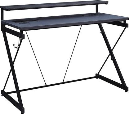 OSP Home Furnishings Emulator Battlestation Gaming Desk with RGB LED Lights, Black