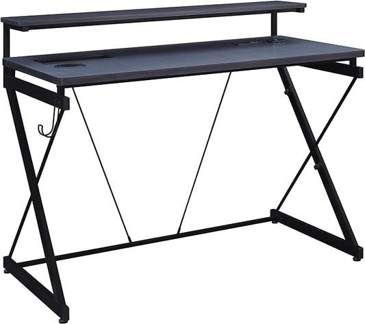 OSP Home Furnishings Emulator Battlestation Gaming Desk with RGB LED Lights, Black