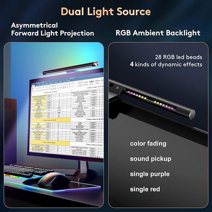Monitor Light Bar with RGB Backlight, Flat/Curved Screen Bar Reduce Eye Strain Monitor Lamp USB Powered Led Desk Lamp 17.7 inch with Dimming Memory for Desktop Space Saving and Gaming Home Office