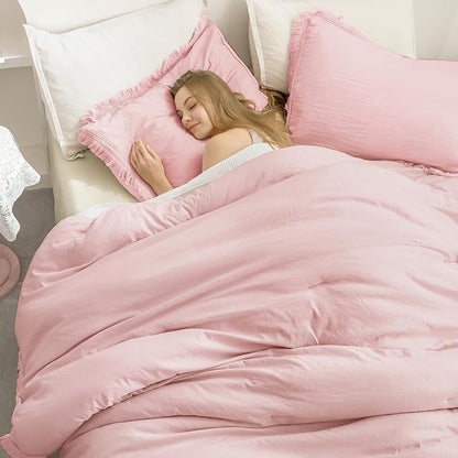 Andency Pink Comforter Set King Size for Girls, Boho Women Tassel Lightweight Bedding Comforter Sets, 3 Pieces All Season Soft Fluffy Fringe Bed Set (104x90In Comforter & 2 Pillowcases)