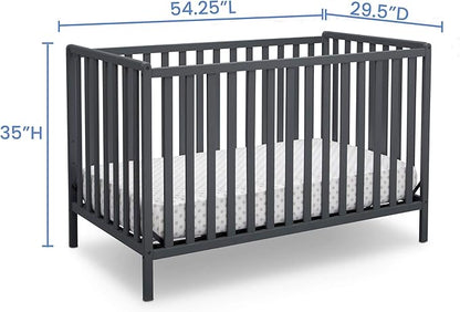 Delta Children Heartland 4-in-1 Convertible Crib - Greenguard Gold Certified, Charcoal Grey