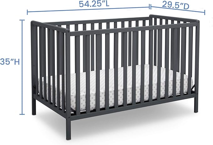 Delta Children Heartland 4-in-1 Convertible Crib, Charcoal Grey + Delta Children Twinkle Galaxy Dual Sided Recycled Fiber Core Crib and Toddler Mattress (Bundle)
