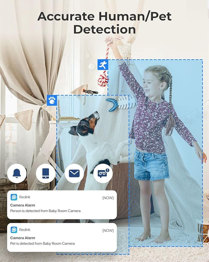 REOLINK 2K Indoor Security Camera E1(Black), 2.4G Wireless WiFi Baby/Pet Monitor with Phone app, 360 Degree Dog Camera with Person/Pet Detection, 2-Way Talk, Night Vision, Local Storage