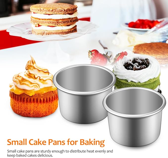 2Inch Cake Pan Set of 4, Nonstick Stainless Steel Smash Cake Pans, Round Mini Cake Pans Tin Small Size for Baking Muffin Fondant Cheesecake Mold Healthy Dishwasher Safe