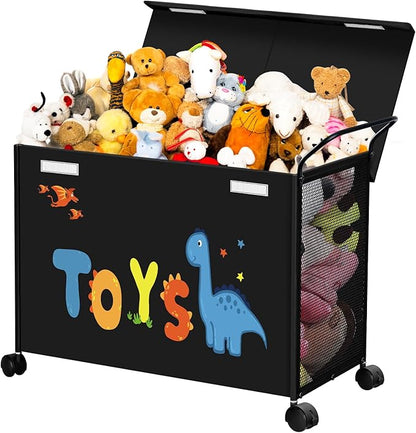 SWTYMIKI Toy Box Toy Storage - 72L Kids Toy Organizer with Wheels Toy Chest Storage Bins with Lids, Toy Boxes for Girls Boys, Stuffed Animals, Clothes, Bedroom, Living Room （Black