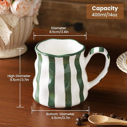 Ceramic Mug,14 oz Cute Mug,Ceramic Coffee Cup,Diner Mug,Espresso Mug,Pretty Mug,Hand-Painted Coffee Cup (Green)