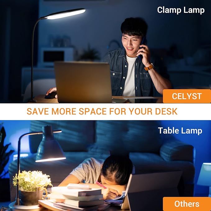 LED Desk Lamp with Clamp, 10W Flexible Gooseneck Swing Arm Clip Lamp with USB Plug, 3 Color Modes, 30 Brightness Levels, Eye-Caring Portable Desk Light for Home Office Reading Working (Black)