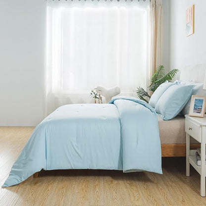 Baby Blue Comforter Set King Size,Lightweight Skin-friendly Boho Bedding Set & Collections, Breathable Fluffy Microfiber 3 PCS (104"x90") Comforter Set for All Seasons with Pillowcases