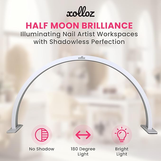 Half-Moon Nail Desk Lamp for Professionals, 3360 Lumen Led Light for Nails, Perfect Led Manicure Desk Lamp | Tattoo Light | Lash Tech Light | Manicure Light Led (White) (Touch Control)