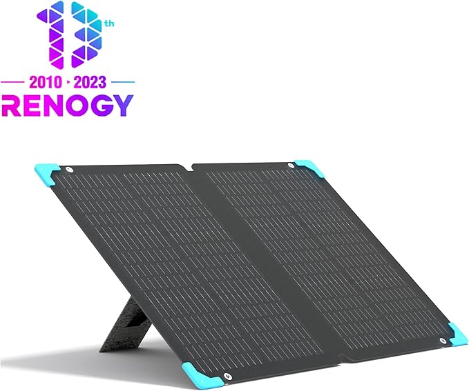 Renogy 80 watt Portable Solar Panel for Power Station, 12v Foldable Solar Panel for Camping RV of 23.5% Efficiency Mono Solar Module, with IP67 etfe Lamination, Adjustable Kickstand for Off Grid