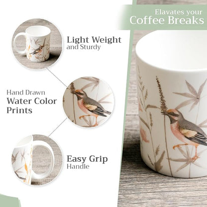 Maison d' Hermine Coffee Mug with Handles Tea Cups (15 Ounce, Pack of 1) | Fine Bone China Coffee Mugs for Hot Beverages Cappuccino Latte Home Spring Summer -Meadow Florals - Beige - Meadow Sunrise