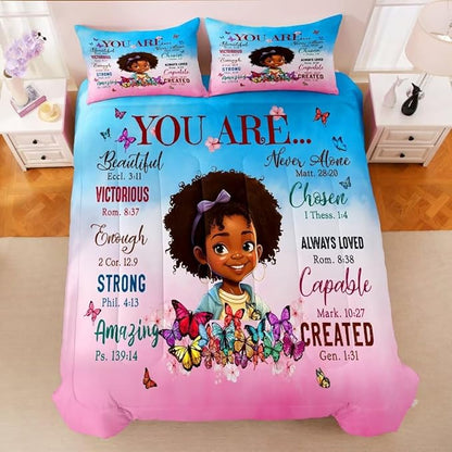 Black Girl Comforter Set Full for Kids Teens,God Says You are Comforter Set for Black Women,Black Girl Magic Bedding Set,African American Girl Bed Bedroom Set