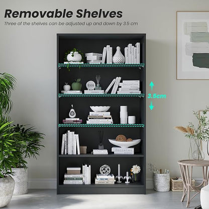 Farini 5 shelf boockase Display Bookcase Freestanding Wooden Bookshelves for Home Office Living Room,60 Inch Height,Black