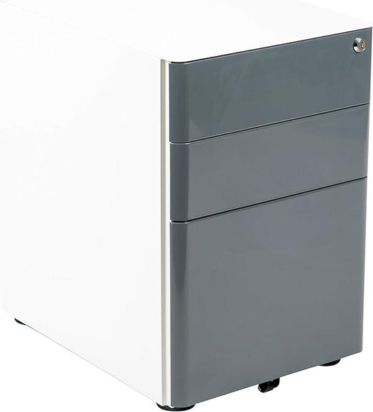Flash Furniture Warner Modern 3-Drawer Mobile Locking Filing Cabinet with Anti-Tilt Mechanism & Letter/Legal Drawer, White with Charcoal Faceplate