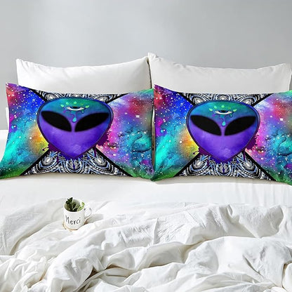 Erosebridal Trippy Alien Comforter Set King, Boho Tie Dye Bedding Sets for Kids Teens Adult Galaxy Outer Space Down Comforter Psychedelic Hippie Skull Duvet Sets 3 Pieces with 2 Pillow Cases