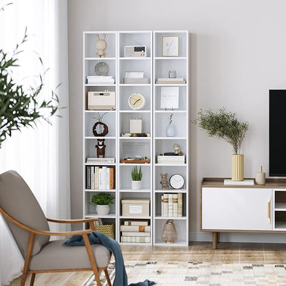 FOTOSOK 8-Tier Media Tower Rack, 11.6 X 9.3 X 70.9 Inches CD DVD Slim Storage Cabinet with Adjustable Shelves, Tall Narrow Bookcase Display Bookshelf for Home Office, white