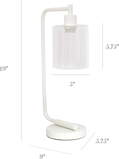 Simple Designs LD1036-WHT Bronson Antique Style Industrial Iron Lantern Desk Bedside Glass Shade Table Lamp, White