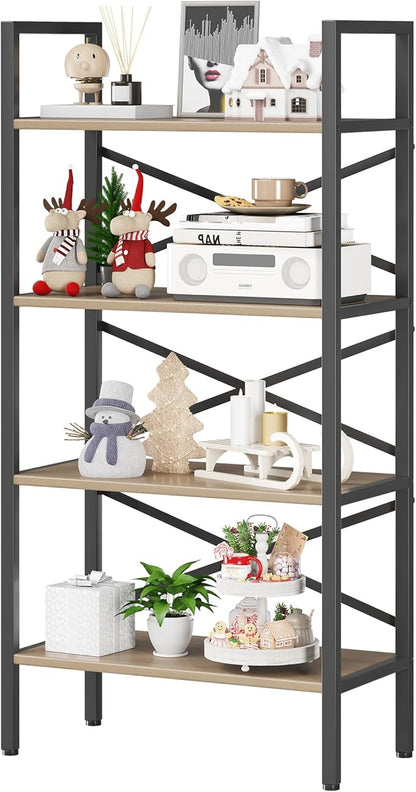 4 Tier Book shelf 23.6" W, Small Bookcase with Open Shelves, BookShelf with Storage, Standing Book Shelves Organizers and Storage for Living Room, Kitchen, Home, Office (Light Coffee)