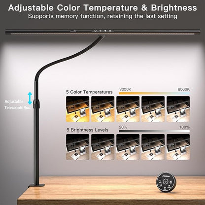 Desk Lamp with Clamp, 31.5" LED Desk Lamp for Home Office, 24W Gesture Sensing Control Desk Light, Dimmable & Color Temperature, Eye-Caring Office Lamp, Brightest Architect Lamp for Screen