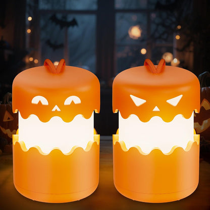 Rechargeable Halloween Pumpkin Lantern Light Collapsible Jack O Lantern | Battery Operated Pumpkin Lantern with Lanyard - Halloween Party Favor Decoration Outdoor Light up Pumpkin for Halloween Party