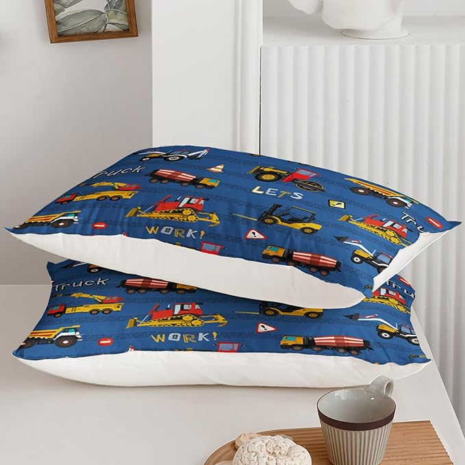 Axolotl Tractor Truck Bedding Set Full,Excavator Comforter Set,Vehicles Truck Comforter,Boys Bedding Machinery Truck Comforter Construction Site Decor for Kids Boys Teens,1 Quilt 2 Pillowcases,Blue