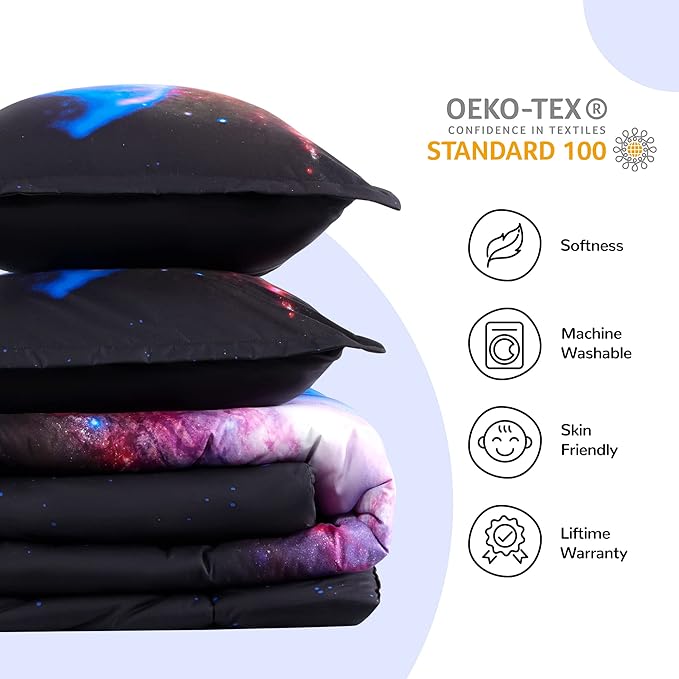 SLEEP ZONE Kids Bedding Twin Comforter Set - Super Soft & Cute Printed 2-Piece Comforter Set All Seasons for Boys, Girls, Fade Resistant, Machine Washable, Purple Galaxy