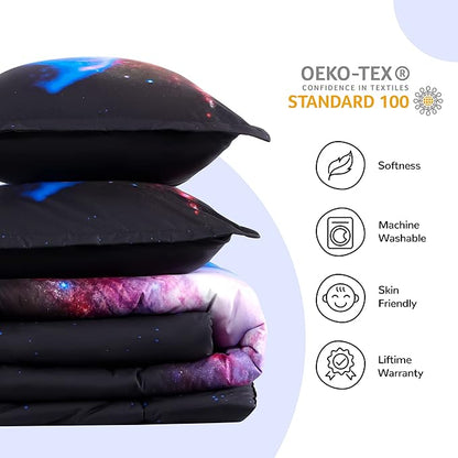 SLEEP ZONE Kids Bedding Twin Comforter Set - Super Soft & Cute Printed 2-Piece Comforter Set All Seasons for Boys, Girls, Fade Resistant, Machine Washable, Purple Galaxy