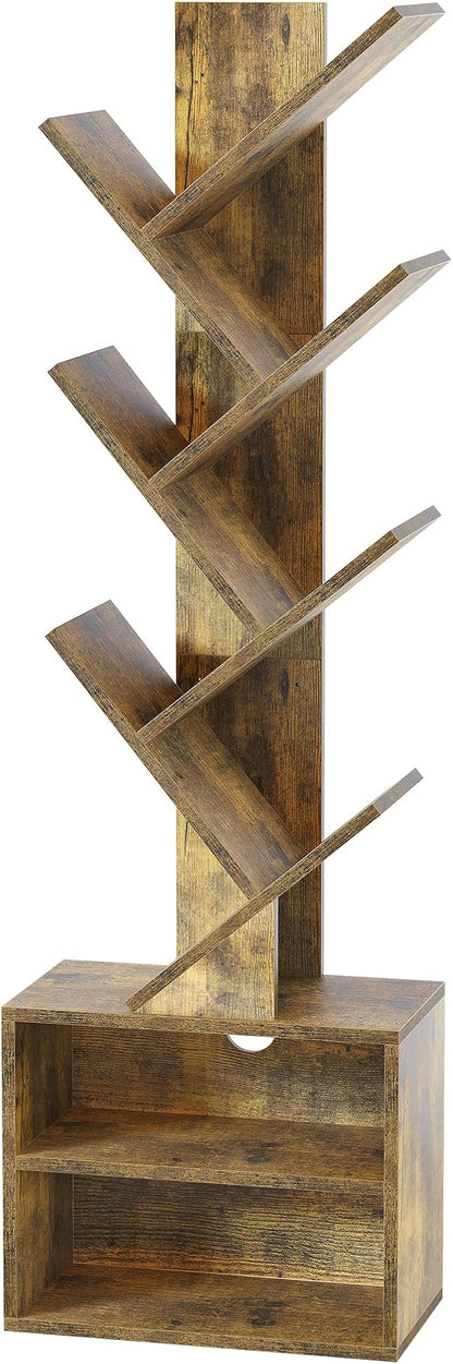 SUNMORY 6 Tier Tree Bookshelf, Small Bookcase with Storage Cabinet, Modern Tall Narrow Bookshelves Organizer, Floor Standing Book Shelf for Bedroom/Living Room/Home Office/Corner, Rustic Brown
