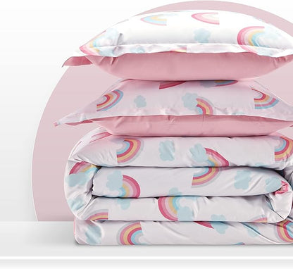 SLEEP ZONE Kids Rainbow Bedding Twin Comforter Set - Super Soft & Cute Printed 2-Piece Comforter Set All Seasons for Boys, Girls, Fade Resistant, Machine Washable, Rainbow