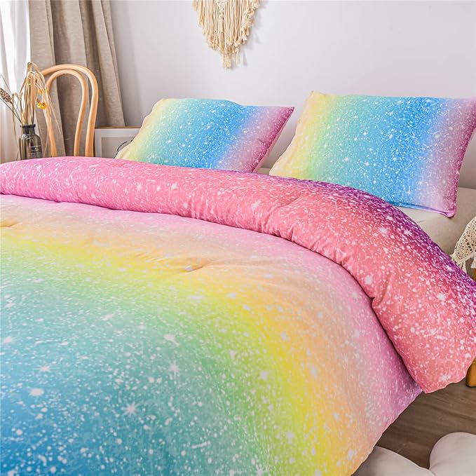 Holawakaka Space Star Ombre Comforter Set Ombre Multi-color Gradient Bedding Set Twin Size (Multi-color, Twin)