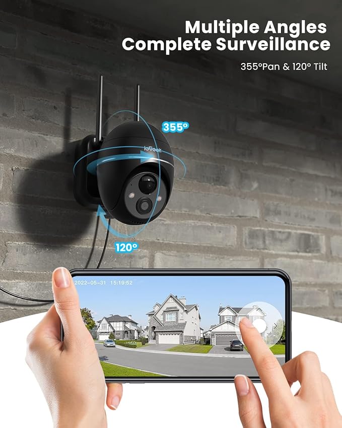 ieGeek 2K Security Camera Wireless Outdoor, 2.4G WiFi 360° View Pan Tilt Strobe Light/Spotlight Home Security System with Motion Detection and Siren, 2 Way Talk, IP65, 3MP Night Vision