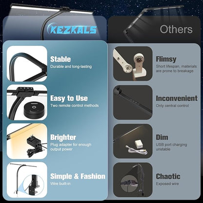LED Desk Lamp with Clamp, Wireless Remote Control Dimming Stepless Architect Desk Lamps for Home Office, 25 Lighting Modes Adjustable LED Table Lamp, Study Eye-Caring Dual Head Gooseneck Lamp for Desk