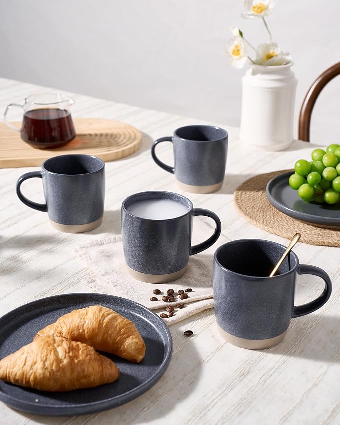famiware Coffee Mugs Set of 8, Milkyway 13 oz Mug Set, Ceramic Cup Set with Handle for Coffee, Tea, Cocoa, Milk, Matte Dark Charcoal