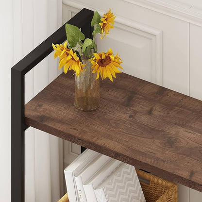 BON AUGURE 3 Tier Industrial Bookshelf, Office Small Open Book Shelf for Small Space, Short Wooden Etagere Bookcase (Rustic Oak)