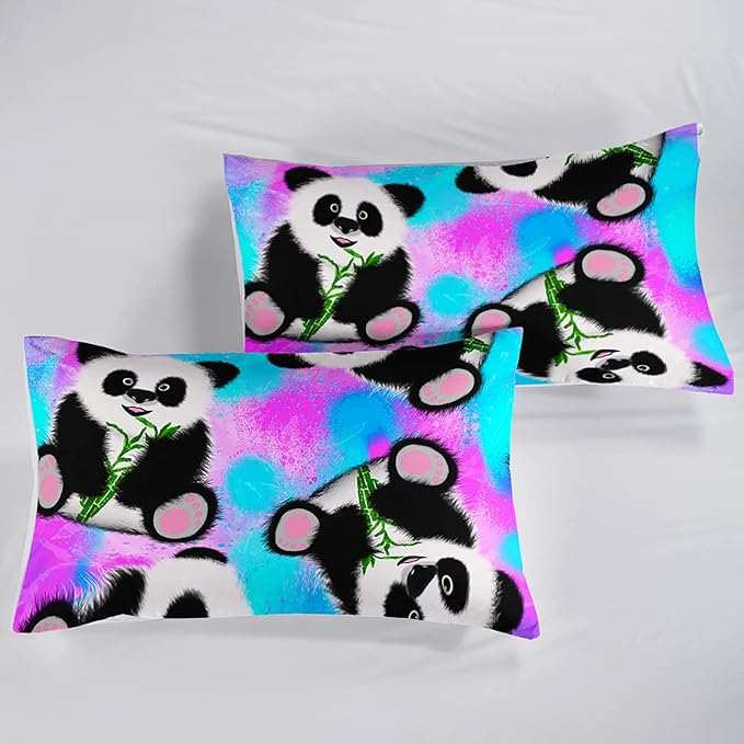 Panda Comforter Twin Size,Neon Panda Comforter Set for Kids Teens Girls Boys,3Pcs Bedding Set Printed Comforter with 2 Pillowcases,Down Alternative,Soft and Lightweight，Twin Size