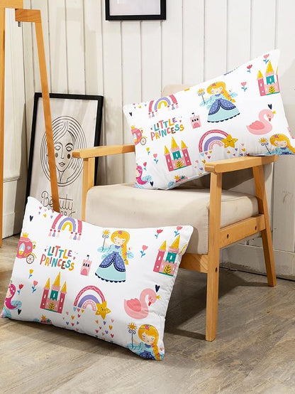 Datura home Girls Bedding Comforter Set Little Princess and Rainbow Castle Printed Pattern Quilt Bedding Set with 1 Comforter and 2 Pillowcases for Girls Bedroom All Season(Princess Twin)
