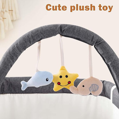 4 in 1 Baby Bassinet, Rocking Bassinets Bedside Sleeper with Comfy Mattress and Wheels, Height Adjustable Easy Folding Portable Bedside Crib for Newborn Infant,Dark Gray