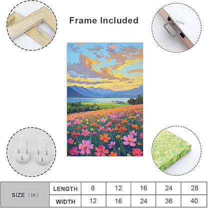 Colorful wildflowers field scenery poster artwork wall decoration wildflowers everywhere wall painting suitable for bedroom home office