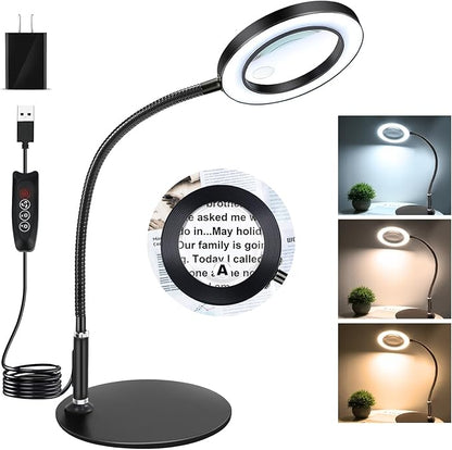 NZQXJXZ 20X10X Magnifying Glass with Light and Stand Lighted Magnifier with 72 LEDs 3 Color Modes and 10 Stepless Dimmable Desk Magnifying Lamp for Hobbies, Reading, Close Work, Jewelry