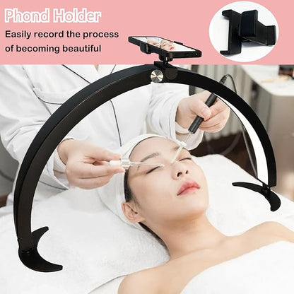 Half Moon Light for Nail Desk with Phone Holder, 29in Half Moon Table Lamp with Wire Controller & Remote, Dimmable Nail Desk Light for Eyelash Extension, Nail Tech, Beauty Care, Tattoos,Crafts